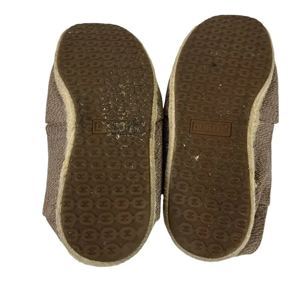 L.L. BEAN Brown Tan Slip On Espadrille Flats Loafers Casual Canvas Shoes sz 7.5